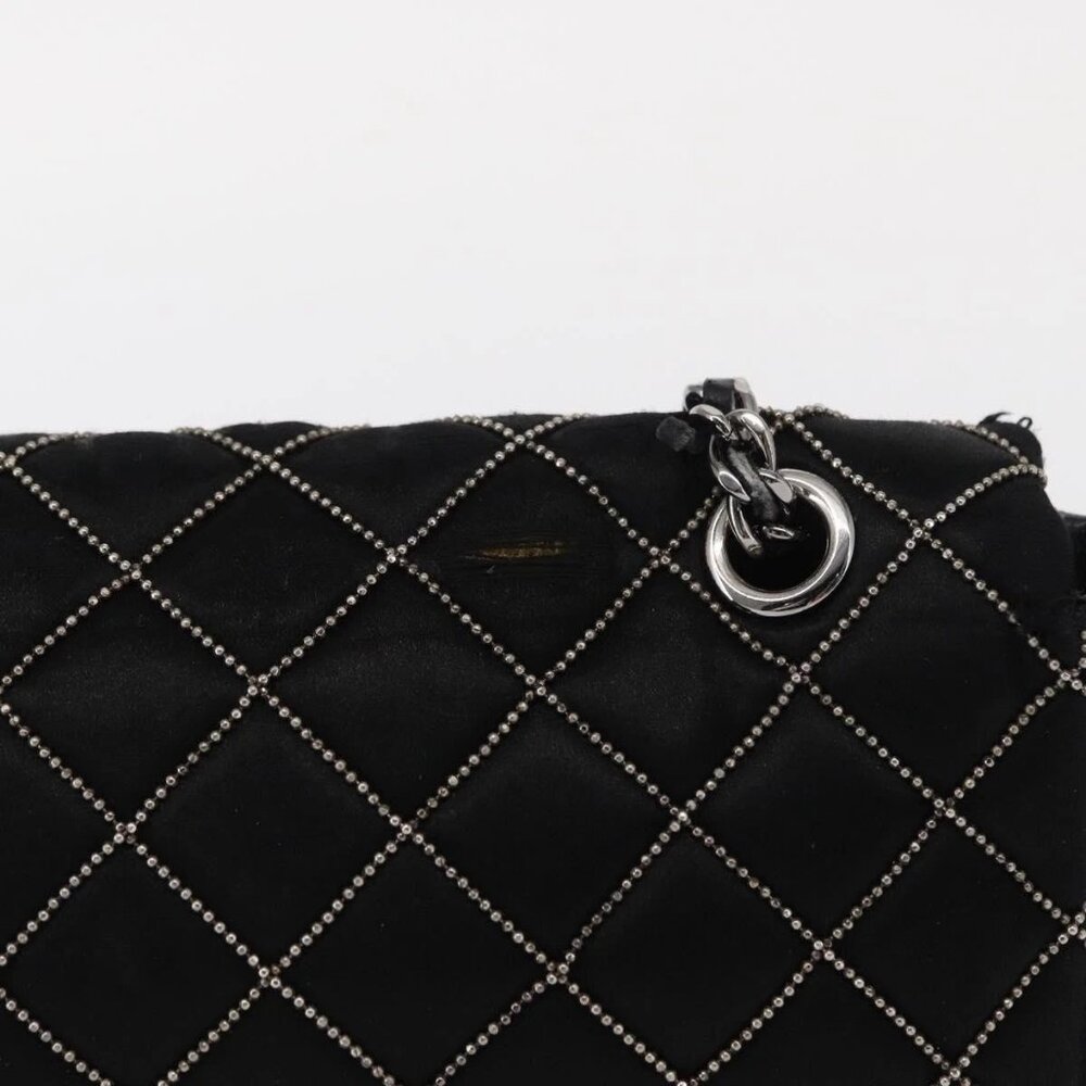 CHANEL Matelasse Chain Shoulder Bag Satin Black Silver CC Auth 157278 - Picture 3 of 16